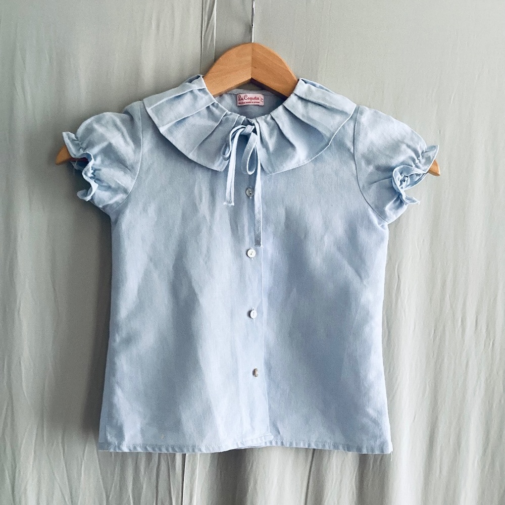 La Coqueta blue linen/cotton blouse, 7Y